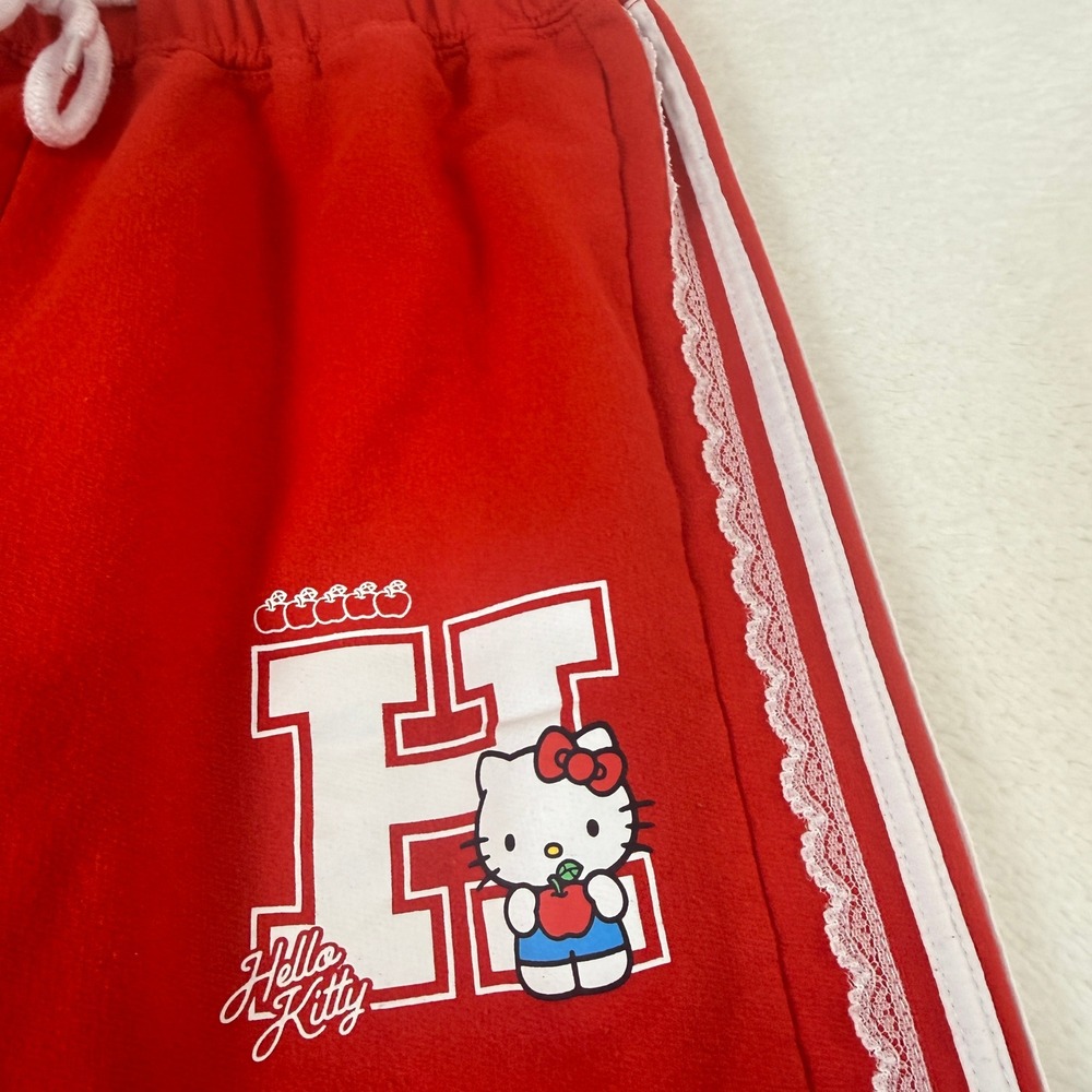 Hello Kitty Sanrio Sweatpants Womens Small Red Lace Trim Wide Leg Varsity - Picture 3 of 8